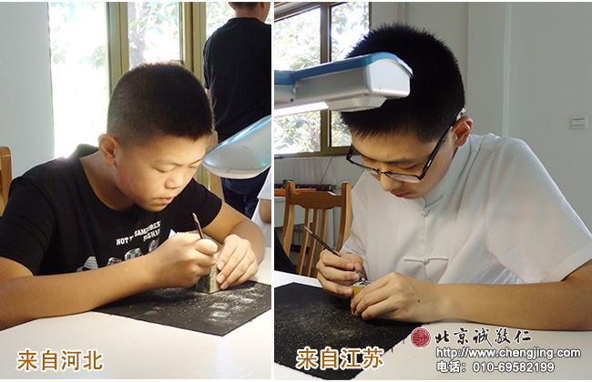 来自全国各地的学员认真学习篆刻艺术。